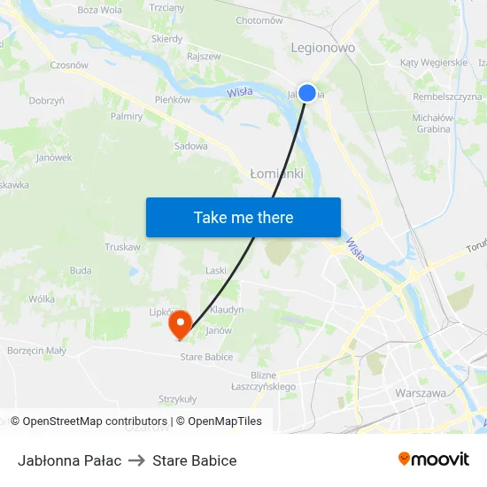 Jabłonna Pałac to Stare Babice map
