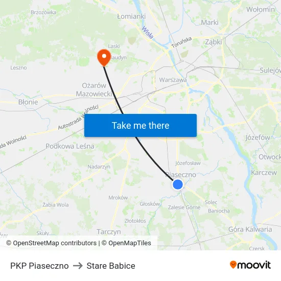 PKP Piaseczno to Stare Babice map