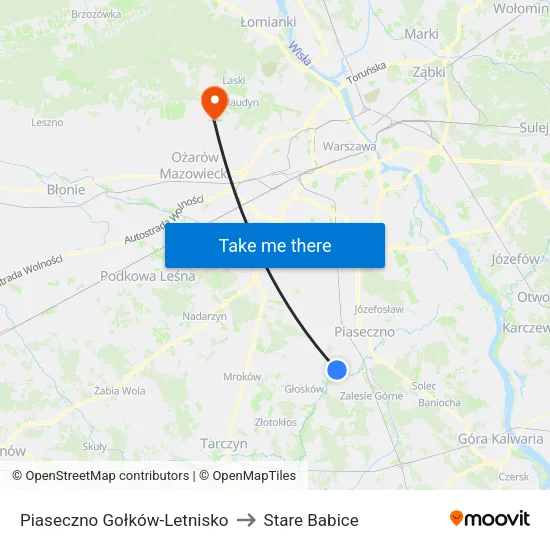 Piaseczno Gołków - Letnisko to Stare Babice map