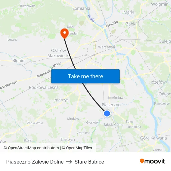 Piaseczno Zalesie Dolne to Stare Babice map