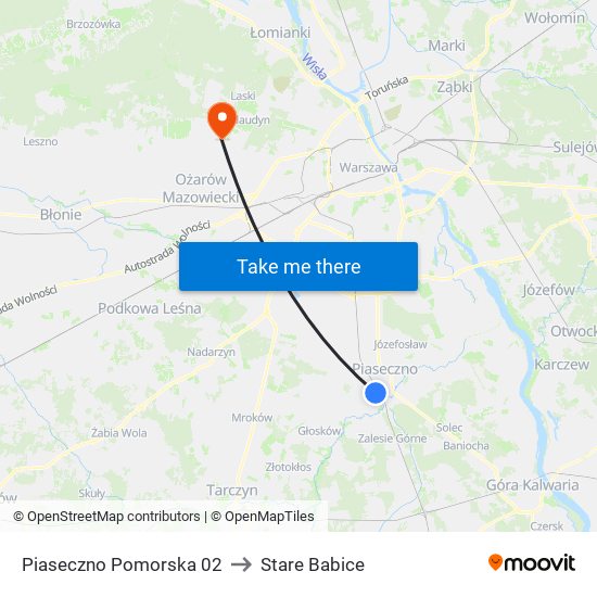 Piaseczno Pomorska 02 to Stare Babice map