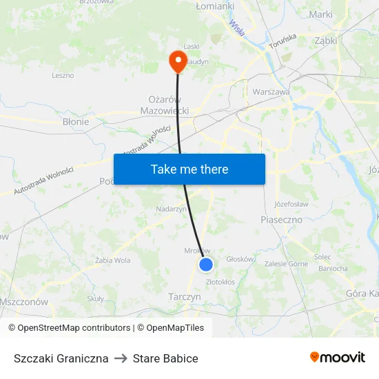 Szczaki Graniczna to Stare Babice map