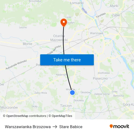 Warszawianka Brzozowa to Stare Babice map