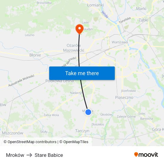 Mroków to Stare Babice map