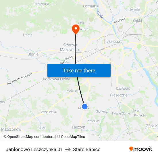 Mroków Leszczynka to Stare Babice map