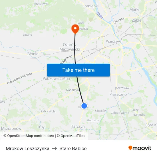 Mroków Leszczynka to Stare Babice map