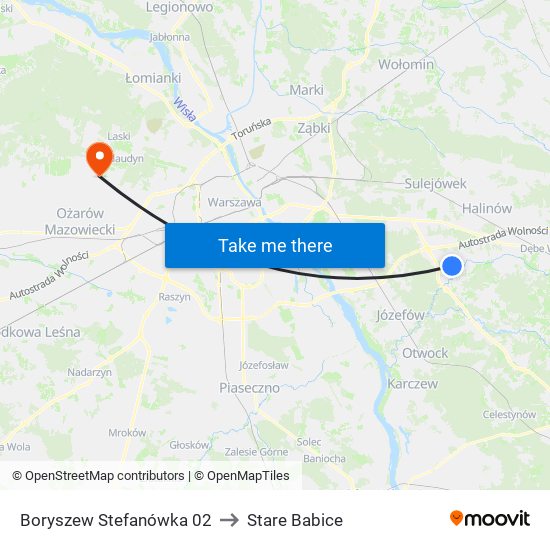 Boryszew Stefanówka 02 to Stare Babice map