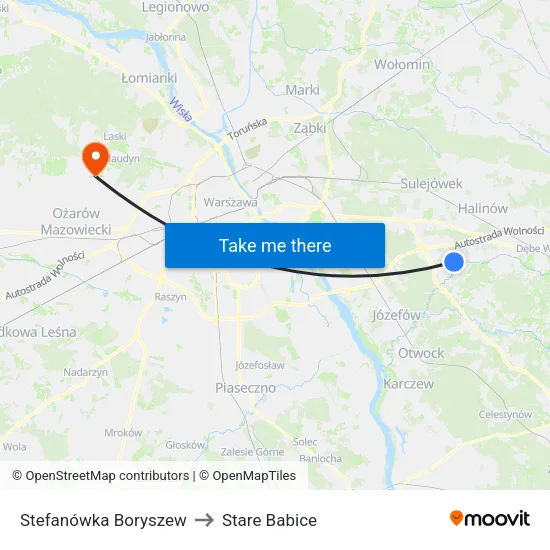 Stefanówka Boryszew to Stare Babice map