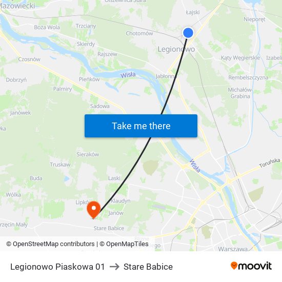 Legionowo Piaskowa 01 to Stare Babice map