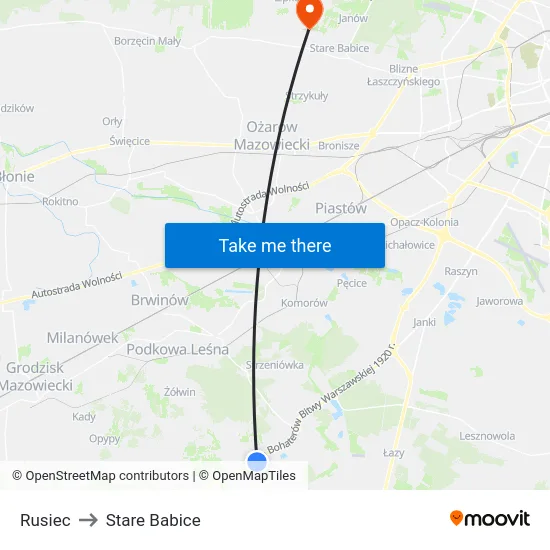 Rusiec to Stare Babice map