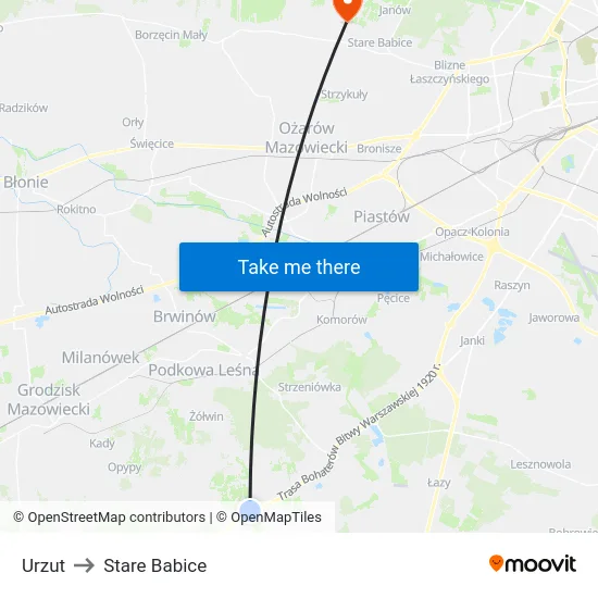 Urzut to Stare Babice map