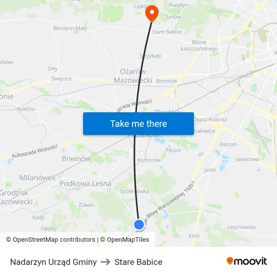 Nadarzyn Urząd Gminy to Stare Babice map