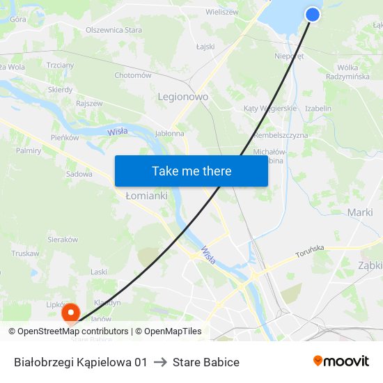 Białobrzegi Kąpielowa to Stare Babice map