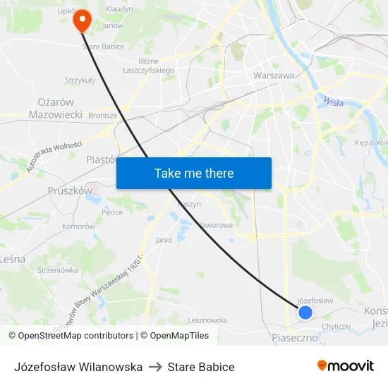 Józefosław Wilanowska to Stare Babice map