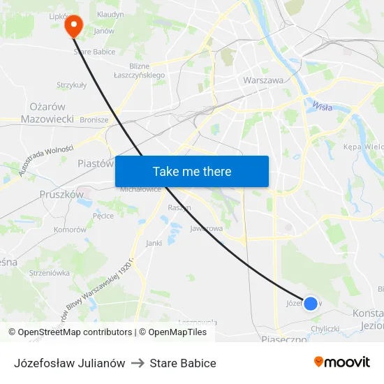 Józefosław Julianów to Stare Babice map