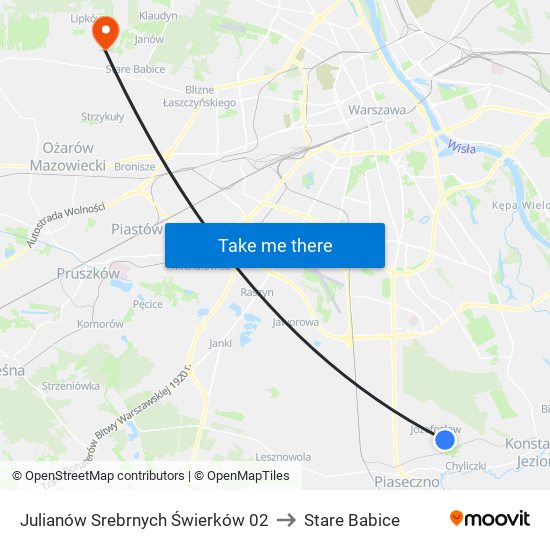 Julianów Srebrnych Świerków 02 to Stare Babice map