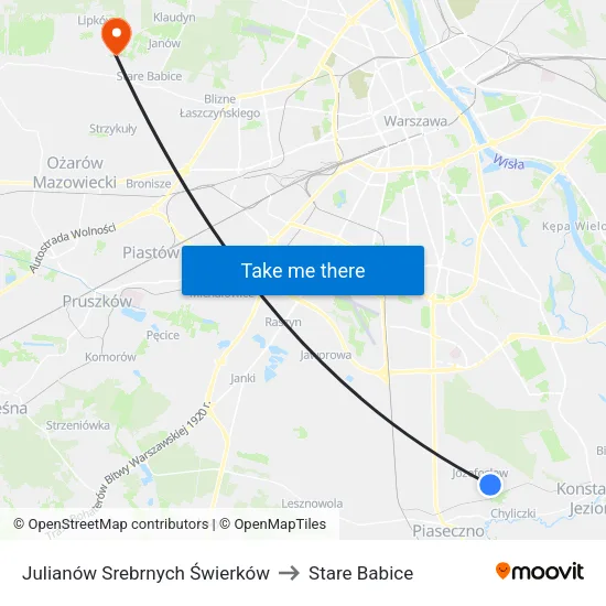 Julianów Srebrnych Świerków to Stare Babice map