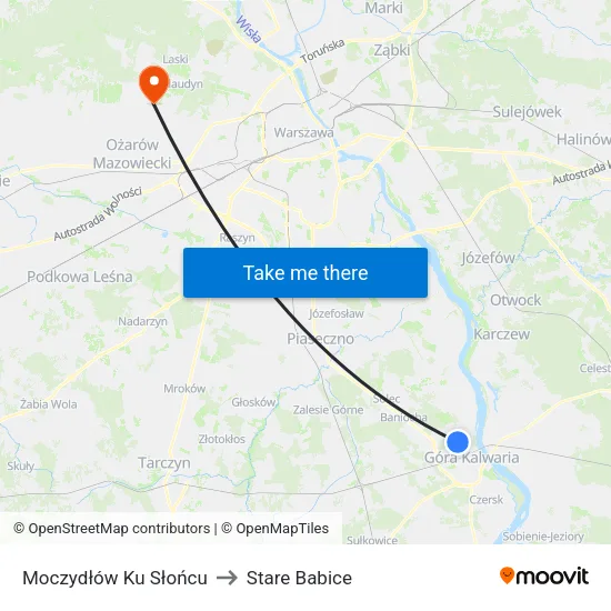 Moczydłów Ku Słońcu to Stare Babice map