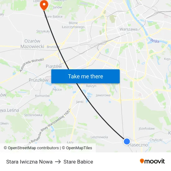 Stara Iwiczna Nowa to Stare Babice map