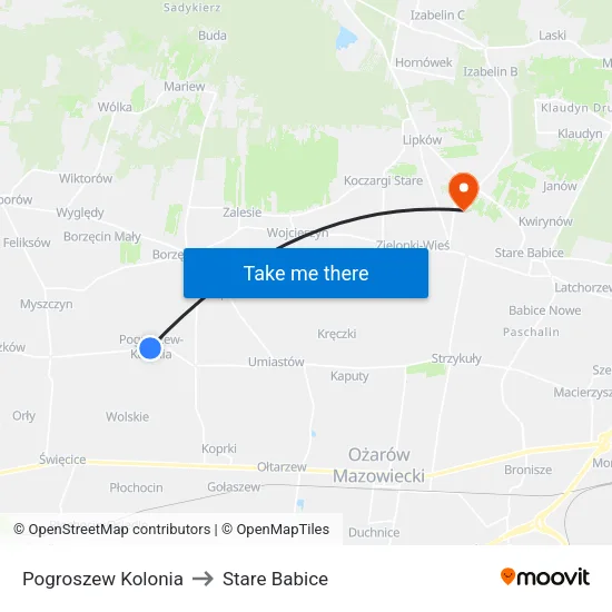 Pogroszew Kolonia to Stare Babice map