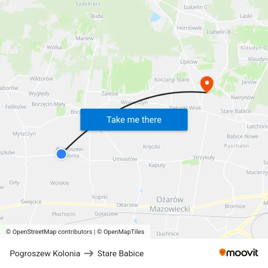 Pogroszew Kolonia to Stare Babice map