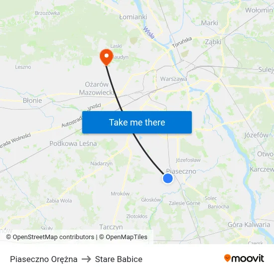 Piaseczno Orężna to Stare Babice map