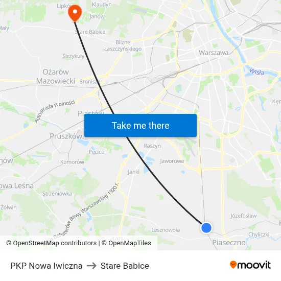 PKP Nowa Iwiczna to Stare Babice map