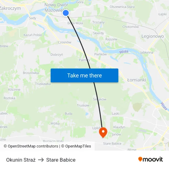 Okunin Straż to Stare Babice map