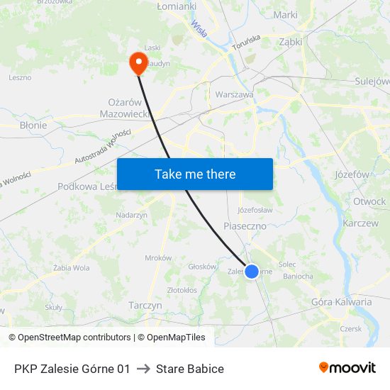 PKP Zalesie Górne 01 to Stare Babice map