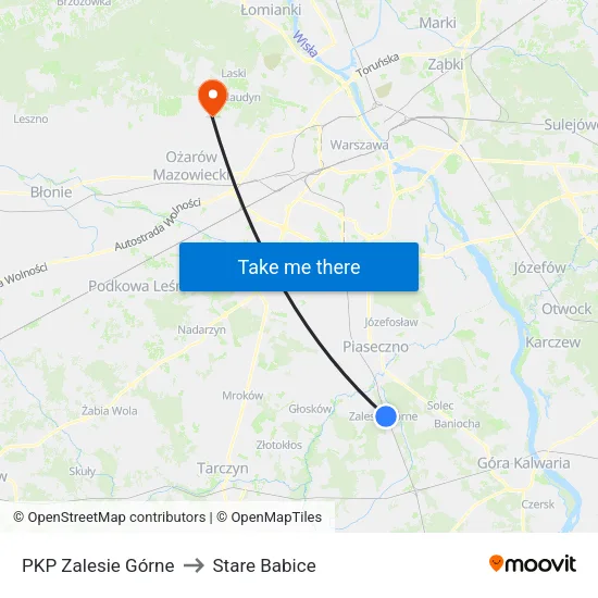 PKP Zalesie Górne to Stare Babice map