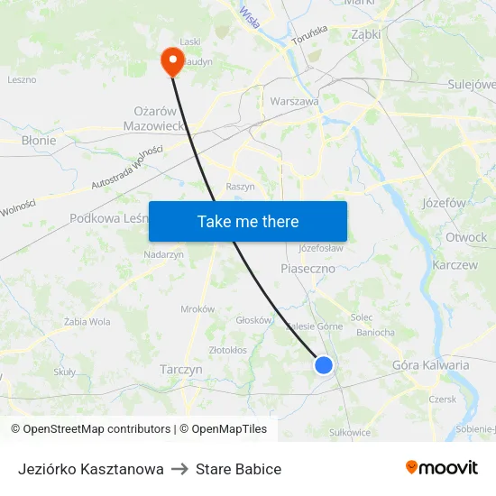 Jeziórko Kasztanowa to Stare Babice map