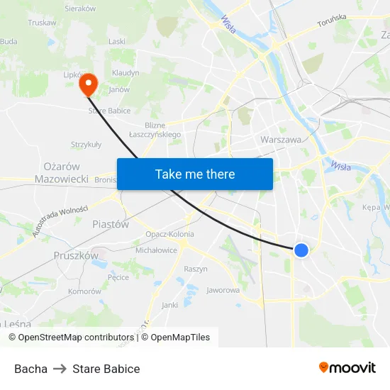 Bacha to Stare Babice map