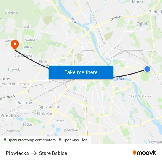 Płowiecka to Stare Babice map