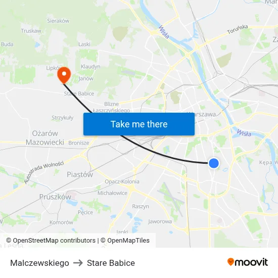 Malczewskiego to Stare Babice map