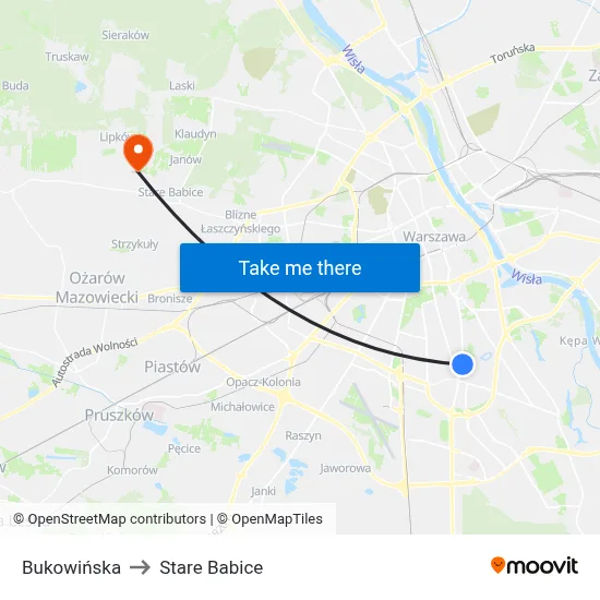 Bukowińska to Stare Babice map
