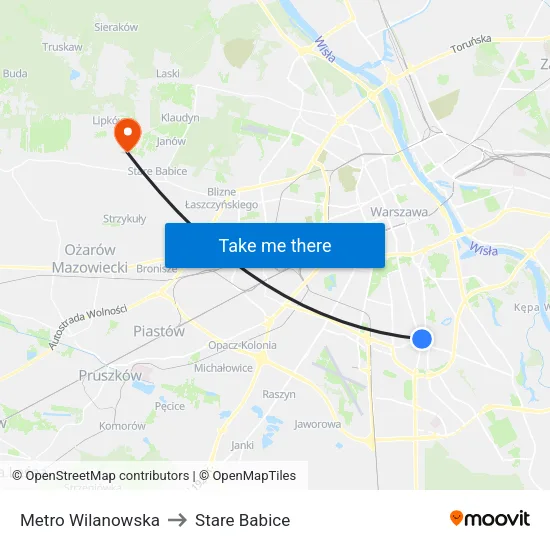 Metro Wilanowska to Stare Babice map