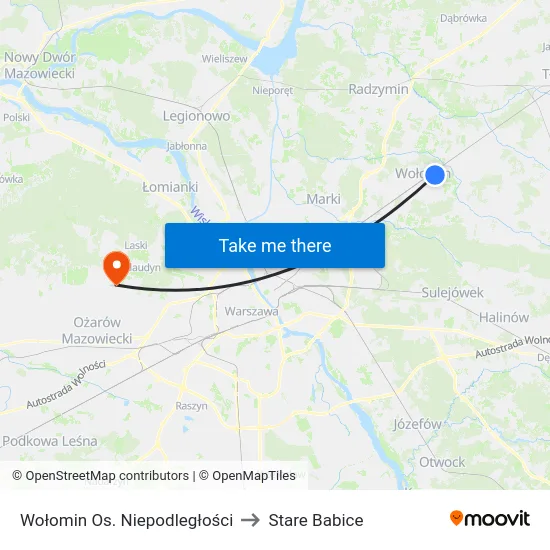 Wołomin Os. Niepodległości to Stare Babice map
