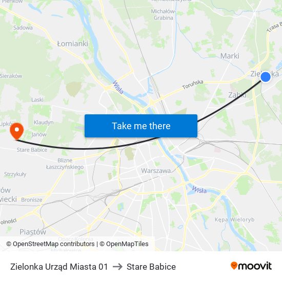 Zielonka Urząd Miasta to Stare Babice map