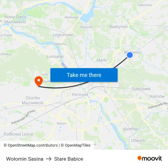 Wołomin Sasina to Stare Babice map