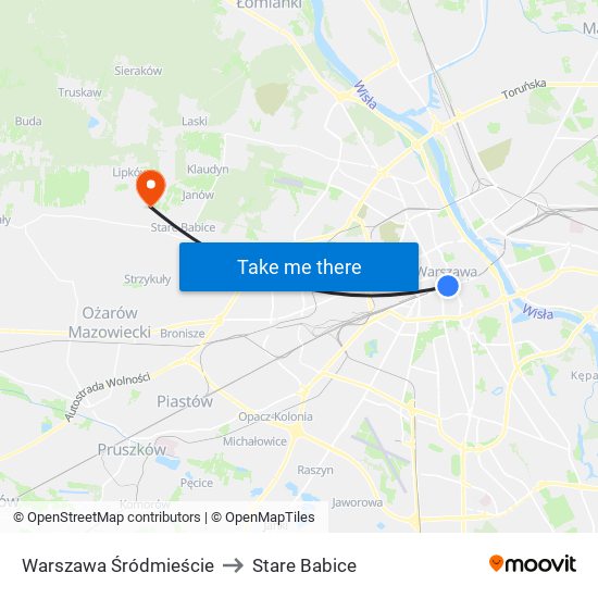 Warszawa Śródmieście to Stare Babice map