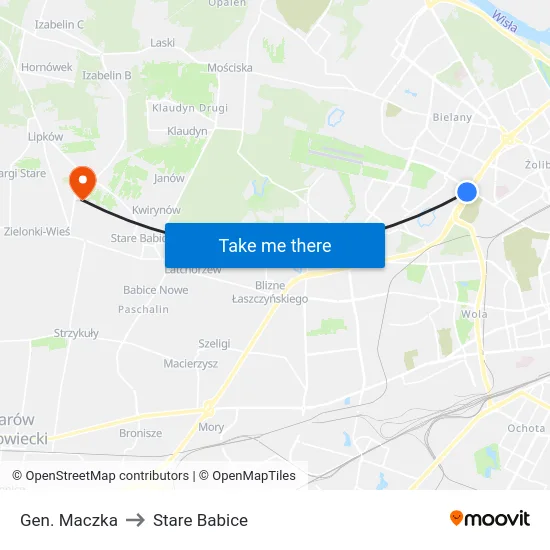 Gen. Maczka to Stare Babice map