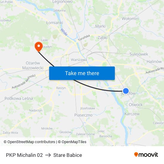 PKP Michalin 02 to Stare Babice map