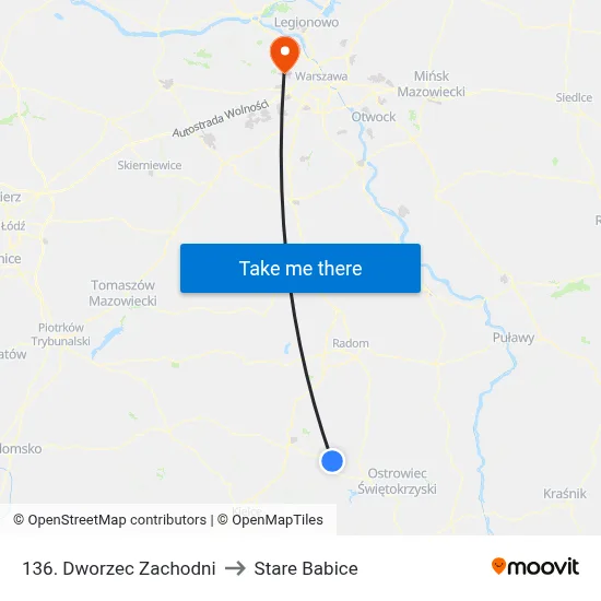 136. Dworzec Zachodni to Stare Babice map