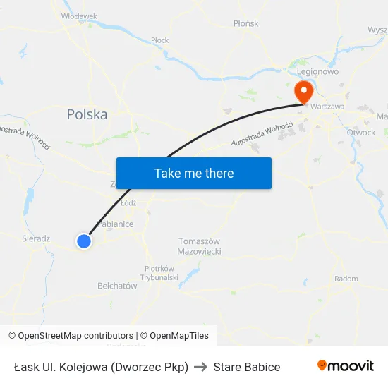 Łask Ul. Kolejowa (Dworzec Pkp) to Stare Babice map