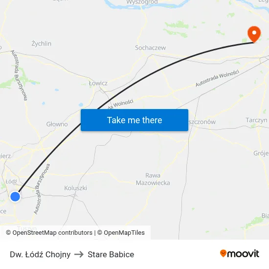 Dw. Łódź Chojny to Stare Babice map