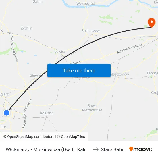 Włókniarzy - Mickiewicza (Dw. Ł. Kaliska) to Stare Babice map
