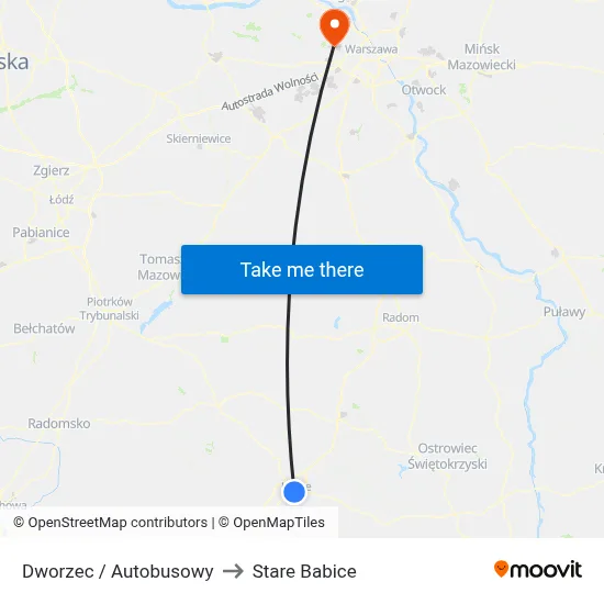 Dworzec / Autobusowy to Stare Babice map