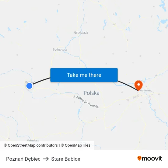 Poznań Dębiec to Stare Babice map