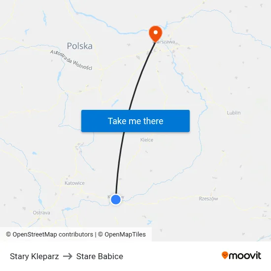 Stary Kleparz to Stare Babice map