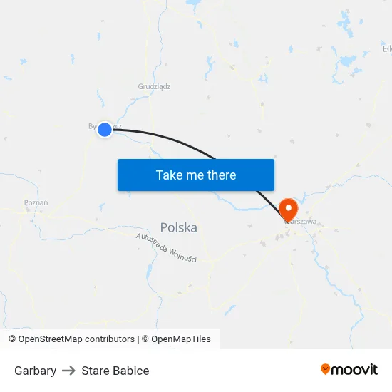 Garbary to Stare Babice map